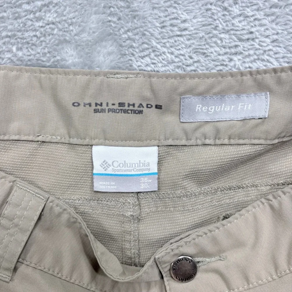 Columbia Hiking Pants Mens 36x30 Tan‎ Omni-Shade Regular Fit Outdoor Utility
